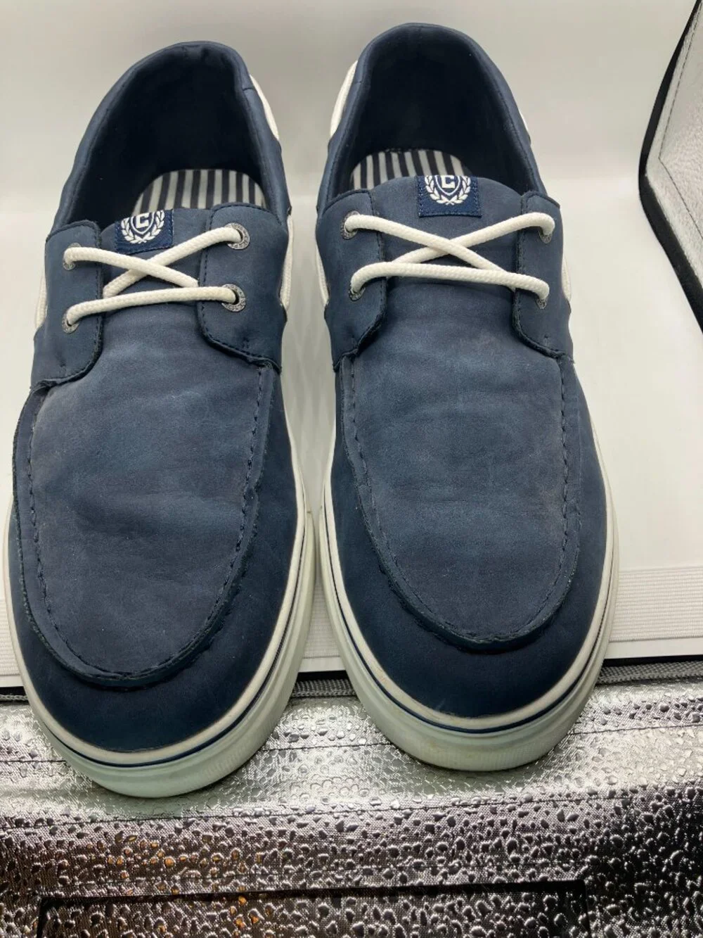 Chaps Men's Dock Memory‎ Foam Boat Shoes, Navy Blue